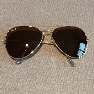 Ray-Ban Aviator Sunglasses – Gold Frame, Brown Lenses, Used with Carrying Case
